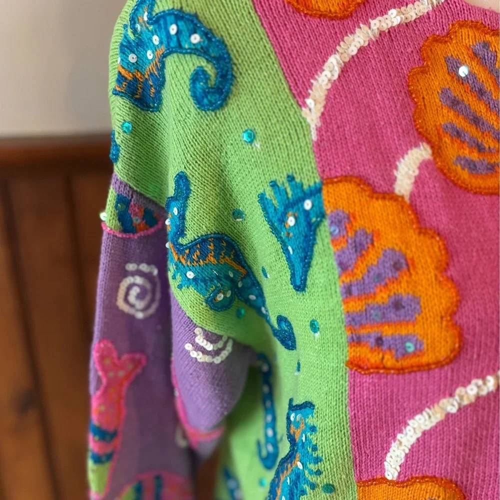 Design Options Philip & Jane Gordon Vintage Ocean Life Colorful Cardigan‎ Small